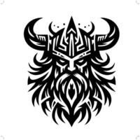 viking in modern tribal tattoo, abstract line art of people, minimalist contour. vector