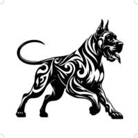 great dane dog in modern tribal tattoo, abstract line art of animals, minimalist contour. vector