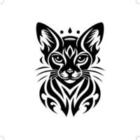 Abyssinian cat in modern tribal tattoo, abstract line art of animals, minimalist contour. vector