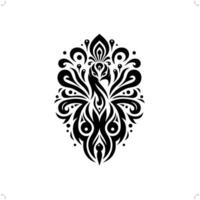 Peacock in modern tribal tattoo, abstract line art of animals, minimalist contour. vector