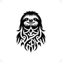 Sloth in modern tribal tattoo, abstract line art of animals, minimalist contour. vector