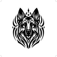 German Shepherd in modern tribal tattoo, abstract line art of animals, minimalist contour. vector