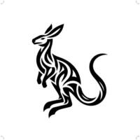 Kangaroo in modern tribal tattoo, abstract line art of animals, minimalist contour. vector