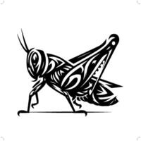 Grasshopper in modern tribal tattoo, abstract line art of animals, minimalist contour. vector