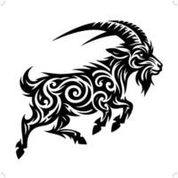 Goat, sheep in modern tribal tattoo, abstract line art of animals, minimalist contour. vector