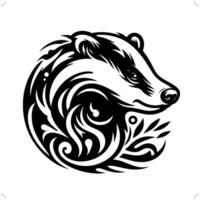 Badger in modern tribal tattoo, abstract line art of animals, minimalist contour. vector