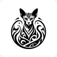 Sphynx cat in modern tribal tattoo, abstract line art of animals, minimalist contour. vector