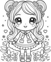 Boys and girls cartoon characters, cute lines and colorful coloring pages. vector