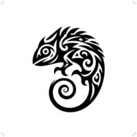 Chameleon in modern tribal tattoo, abstract line art of animals, minimalist contour. vector