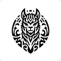 Llama , alpaca in modern tribal tattoo, abstract line art of animals, minimalist contour. vector