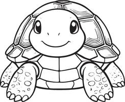 linda dibujos animados personaje tortuga, línea dibujos y vistoso colorante paginas vector