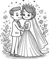 un Pareja es consiguiendo casado y el novia es vistiendo un blanco vestir vector