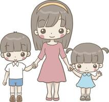 Mother's Day, family, cute cartoon characters, lines and colorful coloring pages. vector