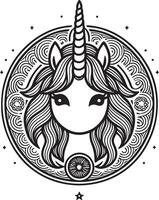 Horse Unicorn Cartoon Character Cute Lines and Colorful Coloring Pages vector