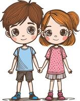 A boy and a girl are holding hands vector