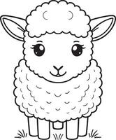 Cute cartoon character sheep, line drawings and colorful coloring pages. vector