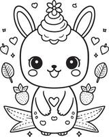 A cute rabbit with a cake on its head and a strawberry on its nose vector