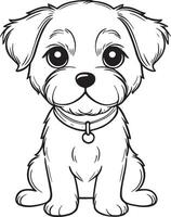 Cute cartoon character dog, line drawings and colorful coloring pages. vector