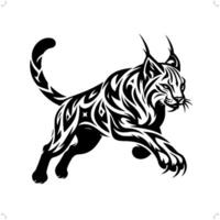 lynx, bobcat in modern tribal tattoo, abstract line art of animals, minimalist contour. vector