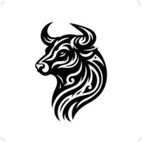 bull , cow in modern tribal tattoo, abstract line art of animals, minimalist contour. vector