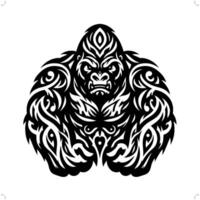 gorilla in modern tribal tattoo, abstract line art of animals, minimalist contour. vector