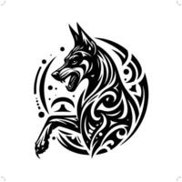 Doberman dog in modern tribal tattoo, abstract line art of animals, minimalist contour. vector