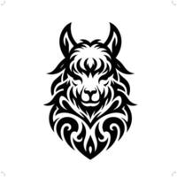 Llama , alpaca in modern tribal tattoo, abstract line art of animals, minimalist contour. vector