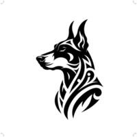 Doberman dog in modern tribal tattoo, abstract line art of animals, minimalist contour. vector