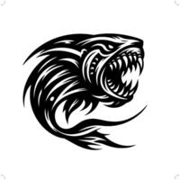fangtooth fish in modern tribal tattoo, abstract line art of animals, minimalist contour. vector