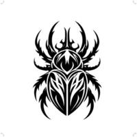 beetle in modern tribal tattoo, abstract line art of animals, minimalist contour. vector