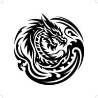 chinese dragon in modern tribal tattoo, abstract line art of people, minimalist contour. vector