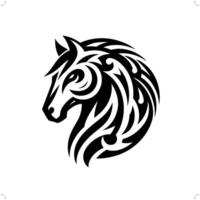 Horse in modern tribal tattoo, abstract line art of animals, minimalist contour. vector