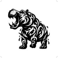 Hippo in modern tribal tattoo, abstract line art of animals, minimalist contour. vector