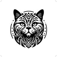 british shorthair cat in modern tribal tattoo, abstract line art of animals, minimalist contour. vector