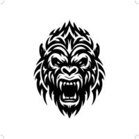 gorilla in modern tribal tattoo, abstract line art of animals, minimalist contour. vector