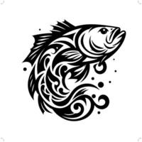 bass fish in modern tribal tattoo, abstract line art of animals, minimalist contour. vector