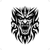 diablo Lucifer, Satán en moderno tribal tatuaje, resumen línea Arte de horror personaje, minimalista contorno. vector