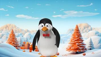 lindo pinguim 3d movimento video