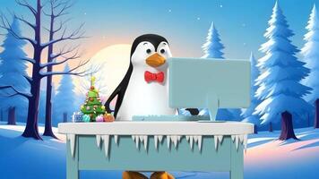 lindo pinguim 3d movimento video