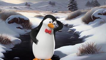 lindo pinguim 3d movimento video