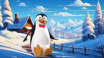 hermosa pingüino 3d movimiento video