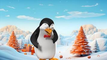 hermosa pingüino 3d movimiento video