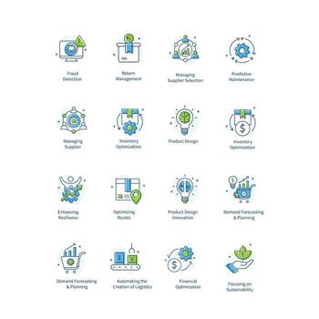 Supply Chain, AI Driven Supply Chain Icon Set vector
