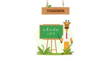 lärare med en svarta tavlan och en giraff i en slips video