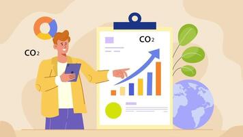 een Mens is staand in voorkant van een bord met een diagram en een co2 diagram Aan het video