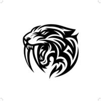 sabretooth in modern tribal tattoo, abstract line art of animals, minimalist contour. vector