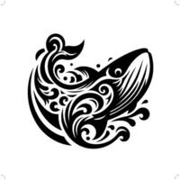 Whale in modern tribal tattoo, abstract line art of animals, minimalist contour. vector