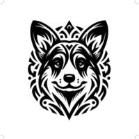 Corgi dog in modern tribal tattoo, abstract line art of animals, minimalist contour. vector