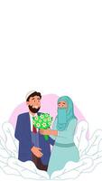 un illustration de une musulman couple en portant fleurs video