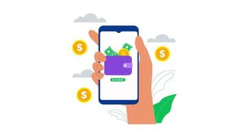 hand- Holding een smartphone met geld en credit kaart video